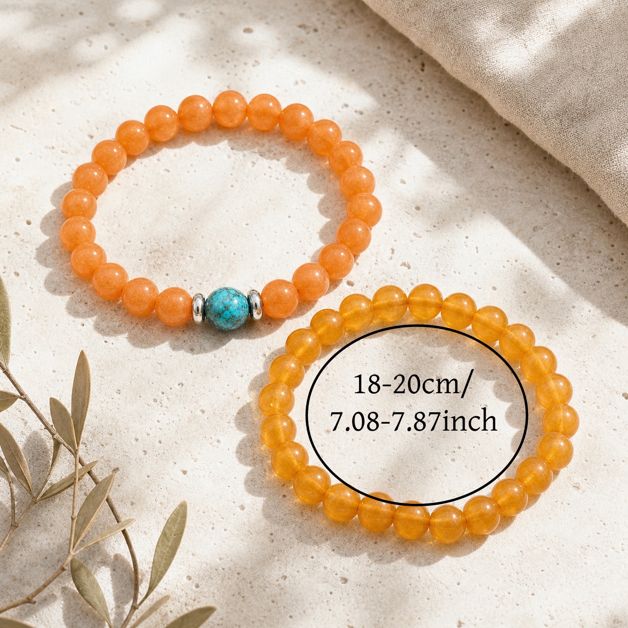 2pcs Orange Bead Elastic Bracelets, Stackable Bohemian Style